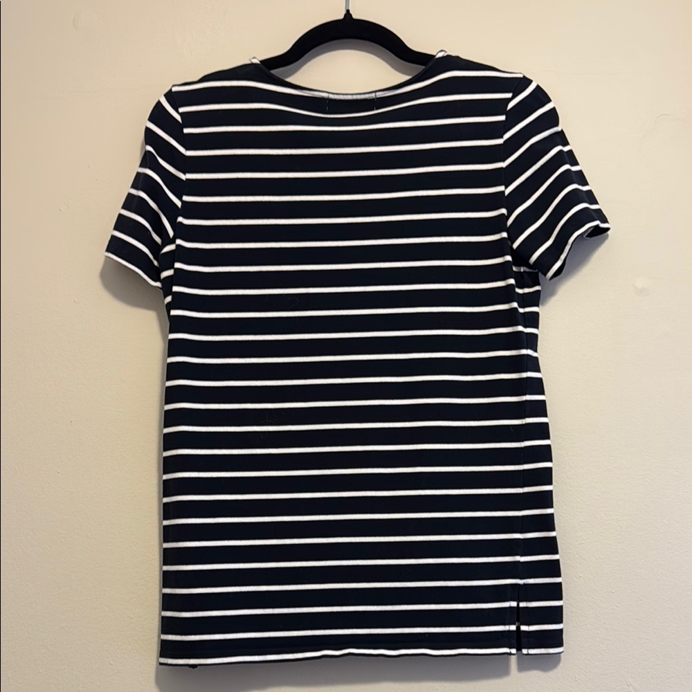 Michael Kors Navy and White Striped T shirt with Gold zipper details - Picture 7 of 7